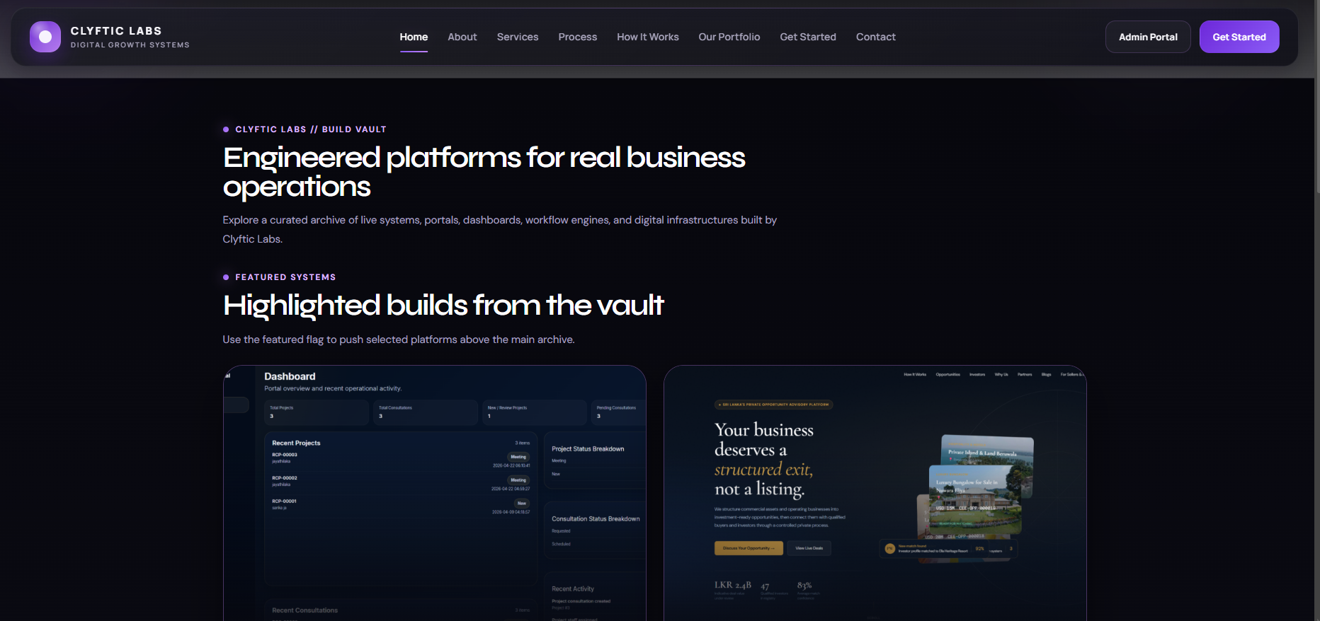 Clyftic Labs website screenshot 1