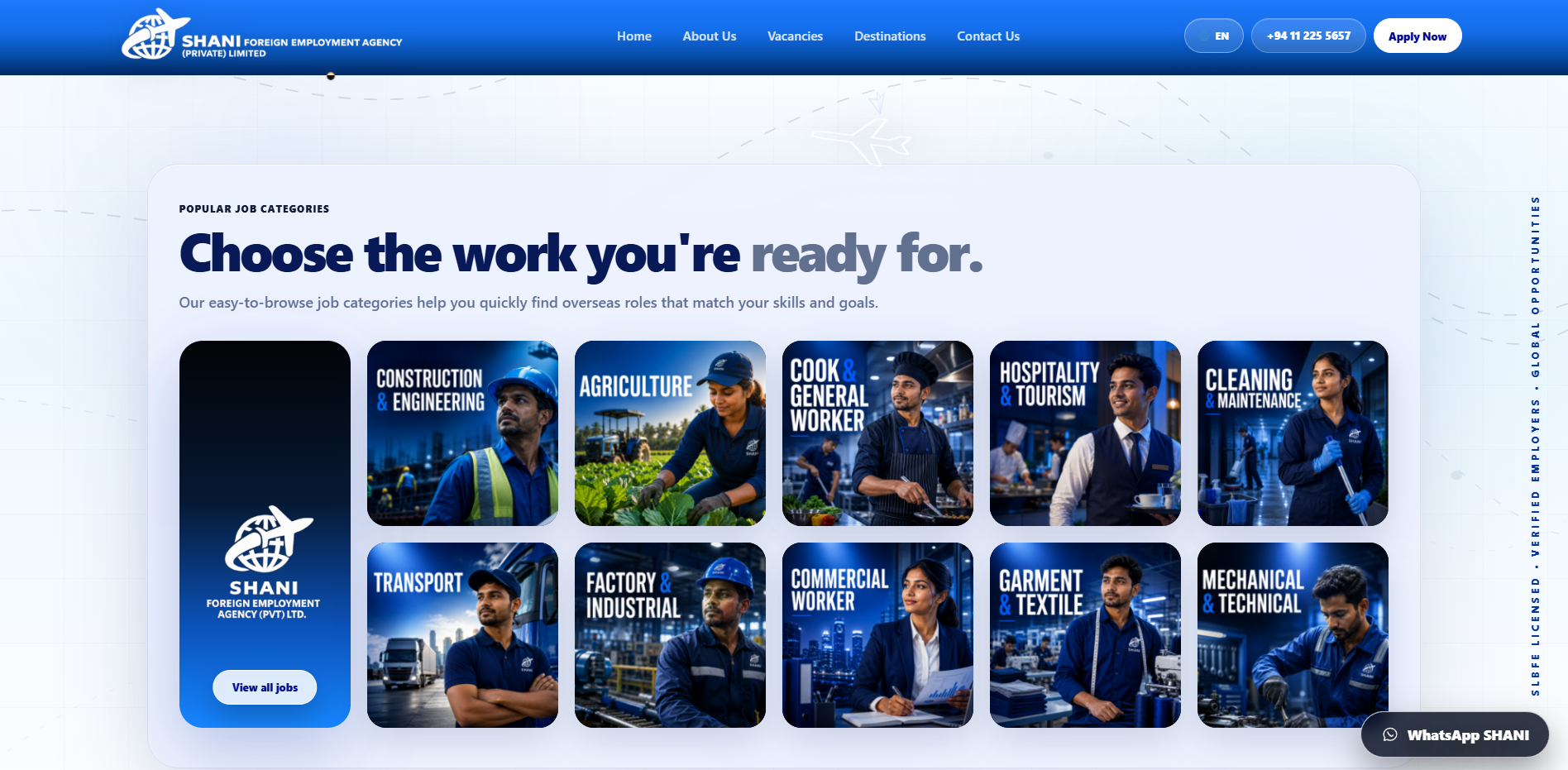 Shani Foreign Employment Agency (Private) Limited website screenshot 1