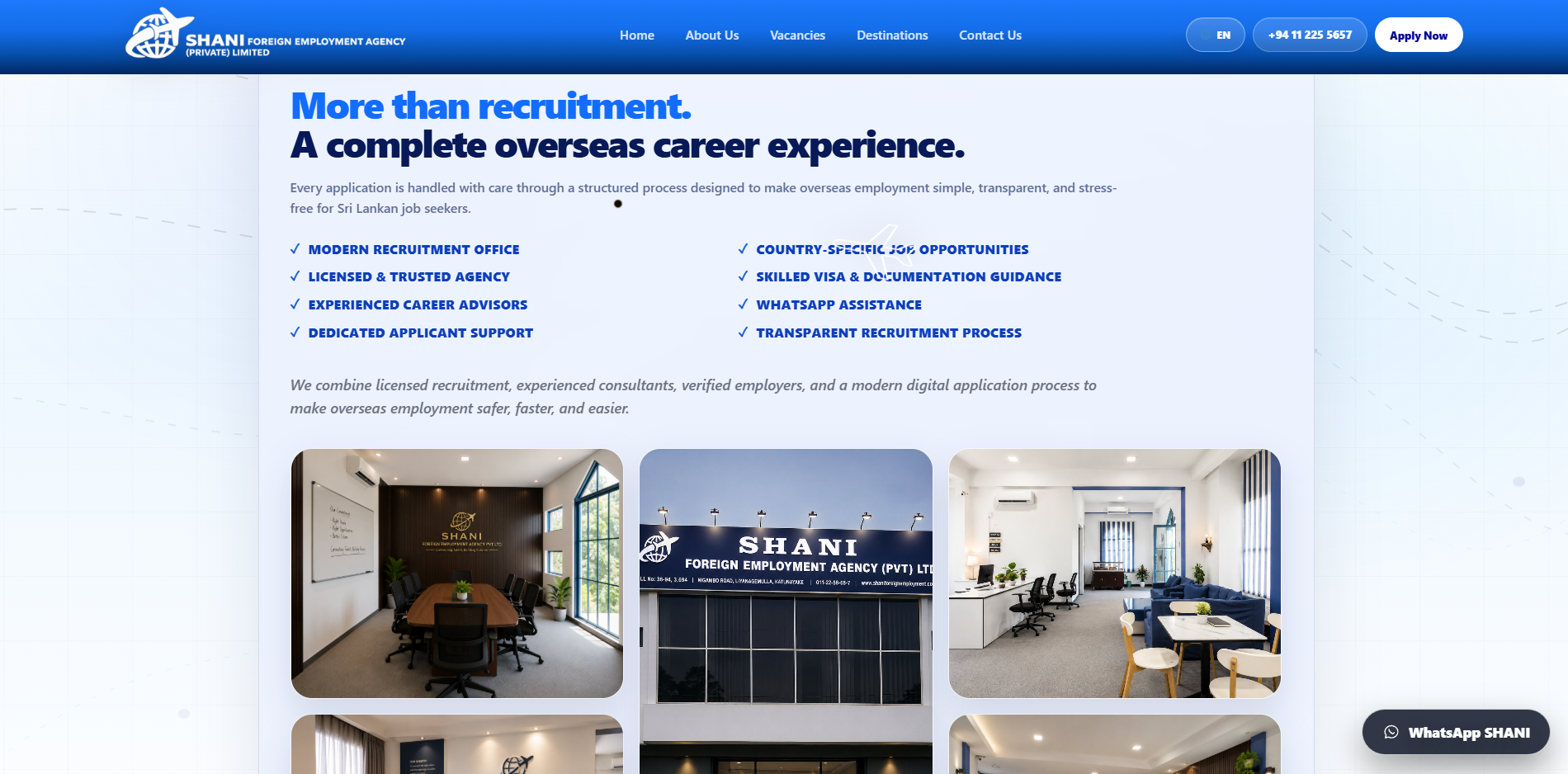 Shani Foreign Employment Agency (Private) Limited website screenshot 2